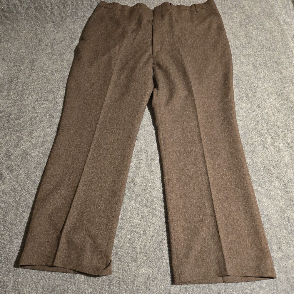 VTG SEARS PERMA-PREST FLEXSLAX Mens 44 Brown Casual Dress Pants Flat Front USA